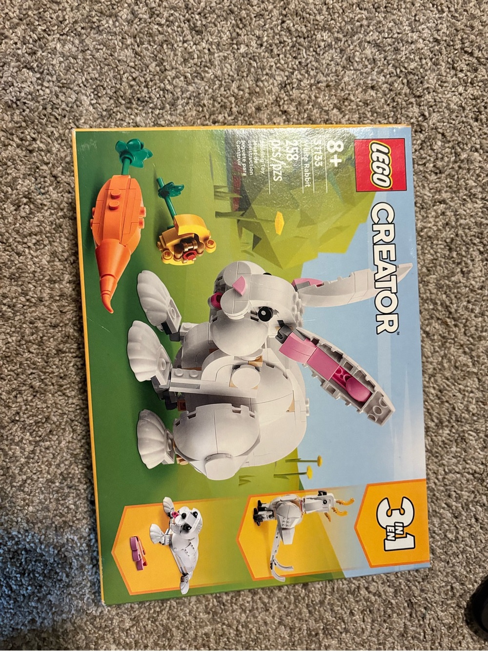 Lego Creator White Bunny with Pink Accents and Orange Carrot